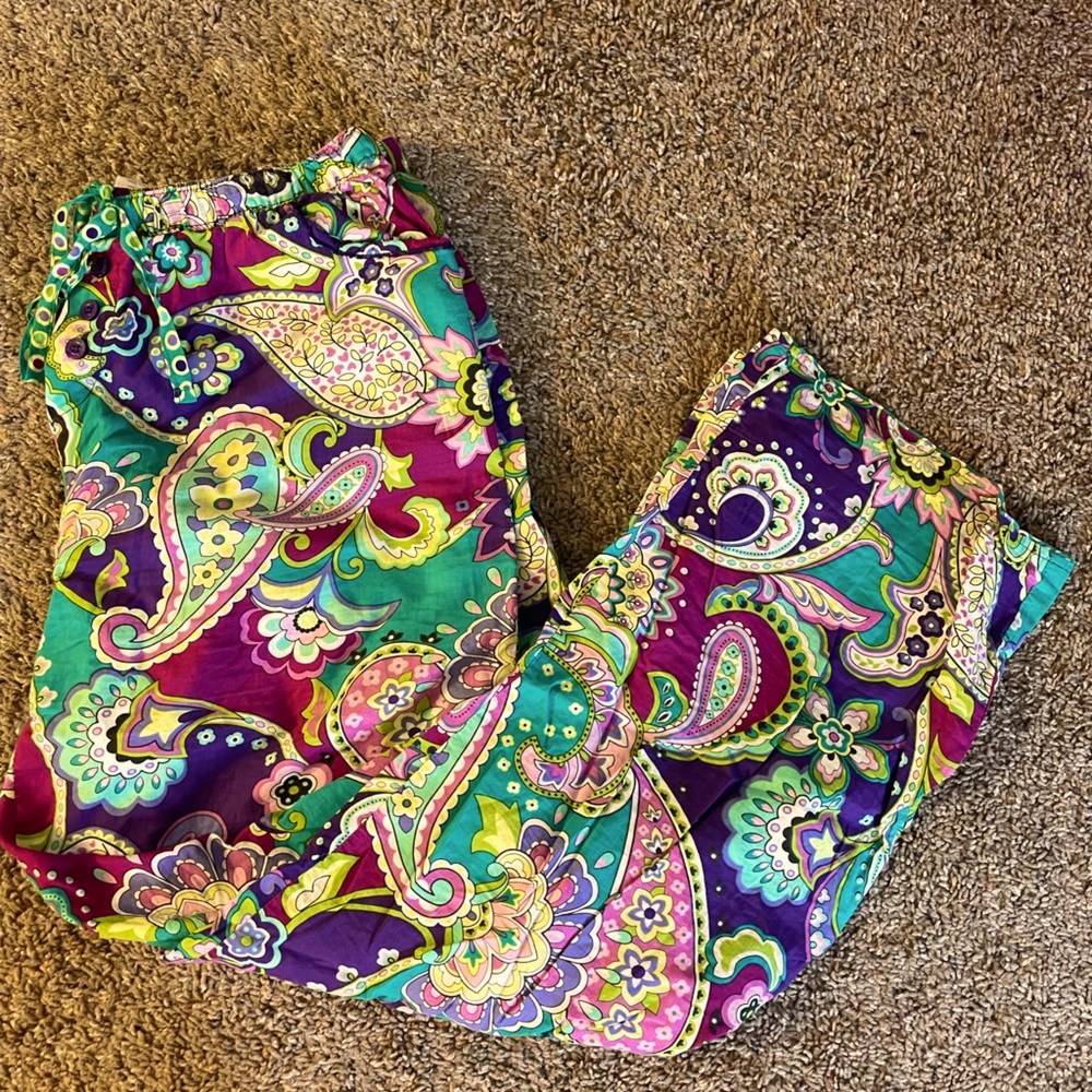 pajama pants from vera bradley, large, pink purple yellow green white and black